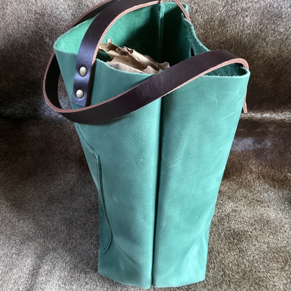 Portland Leather Goods Limited Edition Raw Leather Green Tote Handbag - Picture 4 of 12